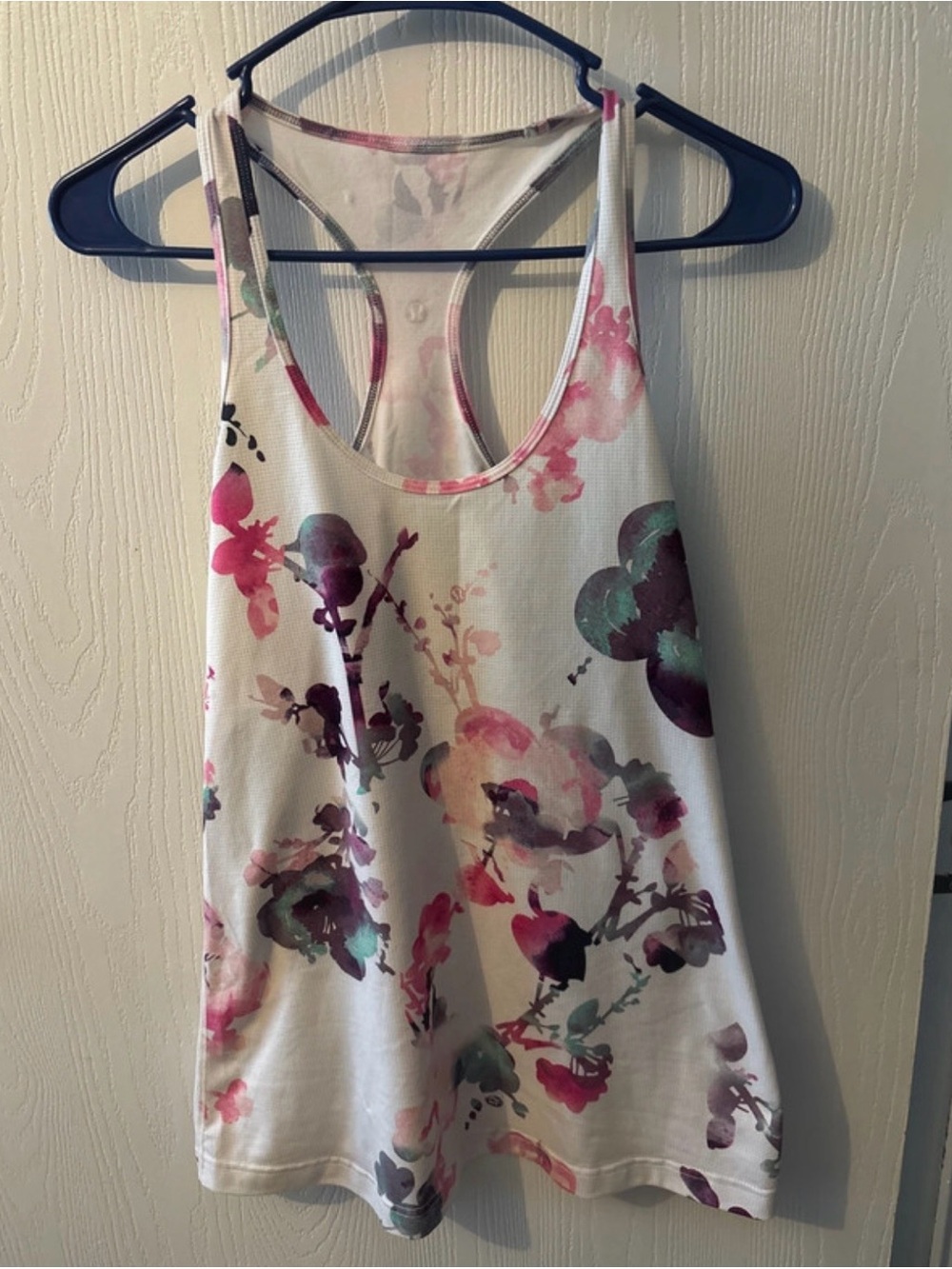 Lululemon White Floral Racerback Tank with Pink & Green Accents